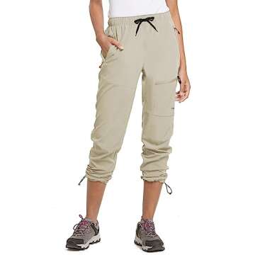 BALEAF Women's Hiking Pants Quick Dry Water Resistant Lightweight Joggers Pant for All Seasons Elastic Waist Suntan Size XL