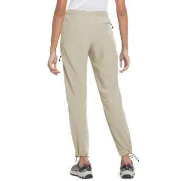 BALEAF Women's Hiking Pants Quick Dry Water Resistant Lightweight Joggers Pant for All Seasons Elastic Waist Suntan Size XL