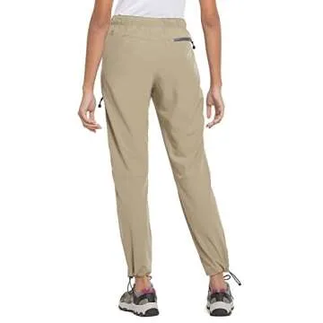 BALEAF Women's Hiking Pants Quick Dry Water Resistant Lightweight Joggers Pant for All Seasons Elastic Waist Suntan Size XL