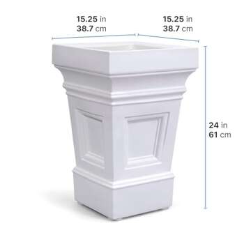 Step2 Atherton Square Planter, Large Planters for Outdoor Plants, Gardening and Flower Pot for Patio or Porch, Efficient Drainage, Durable Plastic, White, 2-Pack