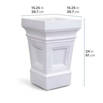 Step2 Atherton Square Planter, Large Planters for Outdoor Plants, Gardening and Flower Pot for Patio or Porch, Efficient Drainage, Durable Plastic, White, 2-Pack