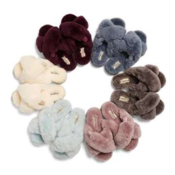 Fireside By Dearfoams Womens Newcastle Crossband All Over Shearling Easy On/Off Slide Slipper, Cream...