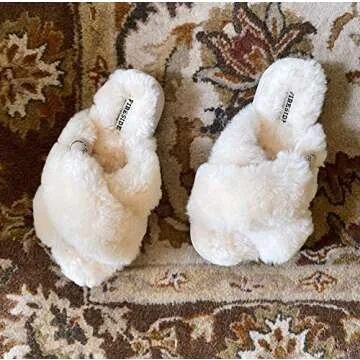 Fireside By Dearfoams Womens Newcastle Crossband All Over Shearling Easy On/Off Slide Slipper, Cream, 8 US