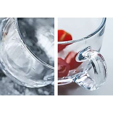 Lawei Set of 4 Glass Coffee Mug with Bamboo Lid and Spoons, 15 Oz Clear Jumbo Glass Cup for Cappuccino, Latte, Cereal, Milk, Yogurt, Hot/Cold Beverages, Overnight Oats Glassware Containers with Handle