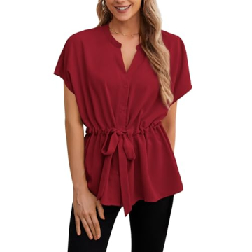 AWULIFFAN Women's V-Neck Peplum Blouse - Stylish Summer & Business Top