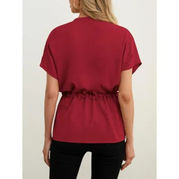 AWULIFFAN Womens V-Neck Peplum Blouse Summer Business Top