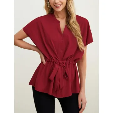 AWULIFFAN Womens V-Neck Peplum Blouse Summer Business Top