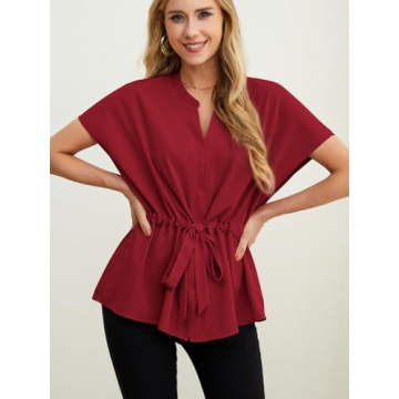AWULIFFAN Womens V-Neck Peplum Blouse Summer Business Top
