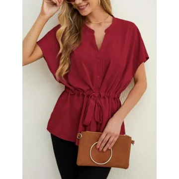 AWULIFFAN Womens V-Neck Peplum Blouse Summer Business Top