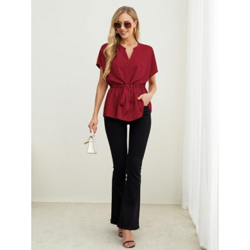 AWULIFFAN Womens V-Neck Peplum Blouse Summer Business Top