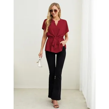 AWULIFFAN Womens V-Neck Peplum Blouse Summer Business Top