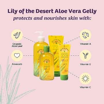 Lily Of The Desert Gelly Moisturizer - 99% Organic Aloe Vera Gel for Skin, After Sun Care with Aloe, Vitamin E Oil, and Vitamin C for Sunburn Relief, 12 Fl Oz (Pack of 2)