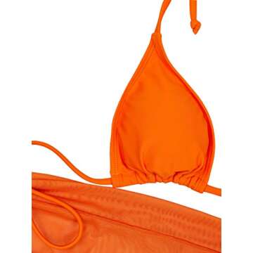 SOLY HUX Women's Halter Triangle Bikini Bathing Suits with Mesh Skirt 4 Piece Swimsuits Orange L