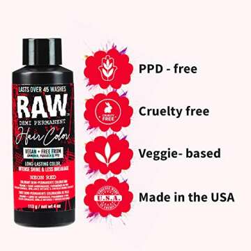 RAW Neon Red Demi-Permanent Hair Color, Vegan, Free from Ammonia, Paraben & PPD, lasts over 45 washes, 4oz