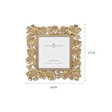 GIFTY GIFTY Square Spring Blossom Photo Frame / 3.5x3.5 In | For Vertical Display on Tabletops | Perfect for Home Decor, Wedding, Vacation, Graduation, Or Any Milestone Photos (Gold)
