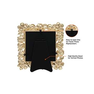 GIFTY GIFTY Square Spring Blossom Photo Frame / 3.5x3.5 In | For Vertical Display on Tabletops | Perfect for Home Decor, Wedding, Vacation, Graduation, Or Any Milestone Photos (Gold)