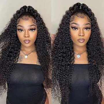 200% Density 13x6 HD Transparent Curly Lace Front Wig Human Hair Pre Plucked Glueless Kinky Curly Lace Front Wig Human Hair Wigs with Baby Hair Bleached Knotsigs For Women(13x6 Lace Front Wig 28 Inch)