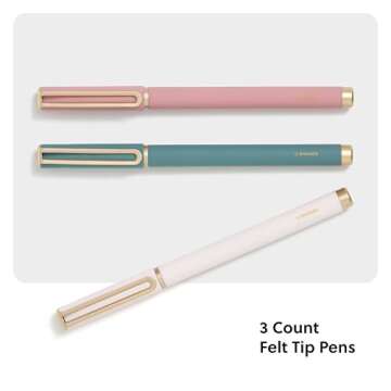 U Brands Catalina Felt Tip Pens, Set of 3, Soft Dye Colors and Soft Touch Finish, Medium (0.7 mm) Point, Black Ink