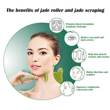 ZUKIMM Jade Roller for Face and Gua Sha Facial Tools Set, Natural Stone Beauty Skin Care Kit, Face Scraping Maasage Rolling to Reduce Puffiness and Improve Wrinkles for Neck & Eyes - Green