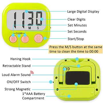 2 Pack Kitchen Timers Loud Ring Digital Timers for Cooking Magnetic Green