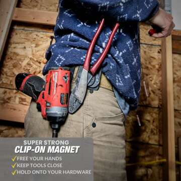 MagMaster | Magnetic Tool Holder - Strong Clip-On Belt Magnet Holster for Screws, Nails, Hammer, Sockets, Pliers, Screw Driver, Trowel, Drill Bit, Wrench, or Any Magnetic Tools and Hardware