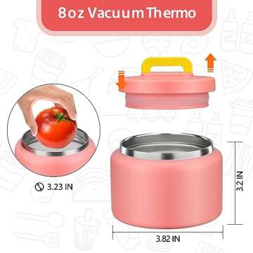 MAISON HUIS 8oz Soup Thermo Wide Mouth Vacuum Insulated Thermo Food Jar, Leak Proof Stainless Steel Food Thermo for Hot&Cold Food Kids Food Lunch Soup Container for School Travel (Pink)
