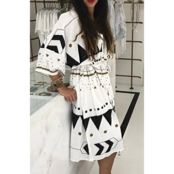 Wander Agio Women's Beach Kimono Cover Up Vibrant Triangle Pattern