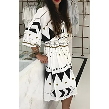 Wander Agio Women's Beach Kimono Cover Up Vibrant Triangle Pattern