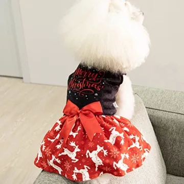 CuteBone Velvet Merry Christmas Dog Dress for Small Dogs