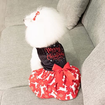 CuteBone Velvet Merry Christmas Dog Dress for Small Dogs