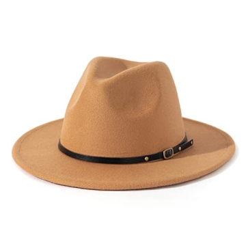 Lisianthus Women Belt Buckle Fedora Hat – Ultimate Style in Camel