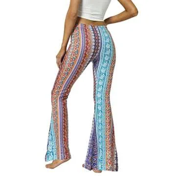 WSPLYSPJY Women's Floral & Paisley Print Knot Front Flare Leg Pants Bowknot Tie Belted S Red Blue