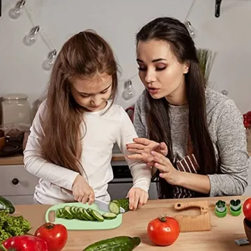 Suhctuptx 14 Pieces Wooden Kids Kitchen Knife Set with Gloves Cutting Board Fruit Vegetable Crinkle Cutters Serrated Edges Plastic Toddler Knifes for Real Cooking Kid Safe Knives - Crocodile