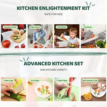 Suhctuptx 14 Pieces Wooden Kids Kitchen Knife Set with Gloves Cutting Board Fruit Vegetable Crinkle Cutters Serrated Edges Plastic Toddler Knifes for Real Cooking Kid Safe Knives - Crocodile