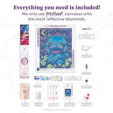 DIAMOND ART CLUB Midnight Manekineko Diamond Painting Kit, Fun DIY Crafts for Adults, Round Diamond Art Canvas for Beginners, 13" x 16" (32.8 x 40.9 cm)