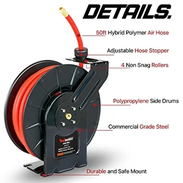 ReelWorks Air Hose Reel Retractable 3/8" x 50' Hybrid Hose