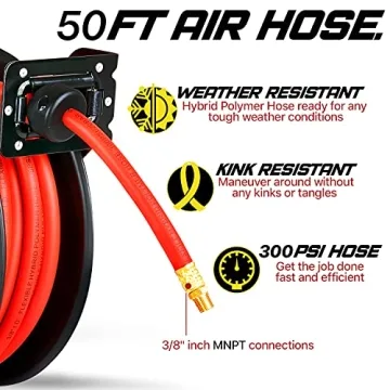 ReelWorks Air Hose Reel Retractable 3/8" x 50' Hybrid Hose