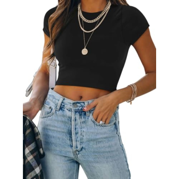 REORIA Women's Summer Cute High Neck Double Lined Crop Top