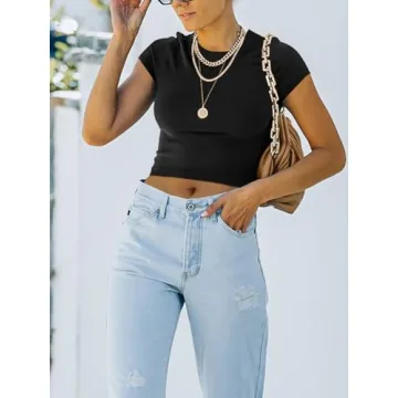 REORIA Women's Summer Cute High Neck Double Lined Crop Top