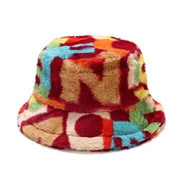 Dirholl Women's Winter Faux Fur Fuzzy Warm Bucket Hat Numbers C