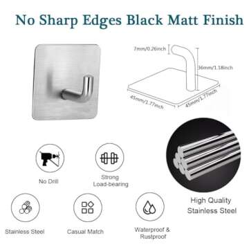 EDMILE Adhesive Towel Hooks, 8 Pack Self Adhesive Coat Hooks Sticky Hooks for Hanging, Stainless Ste...