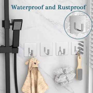 EDMILE Adhesive Towel Hooks, 8 Pack Self Adhesive Coat Hooks Sticky Hooks for Hanging, Stainless Steel Stick on Wall Hat Hook, Bathrooms Kitchen Livingroom Garage, Silver