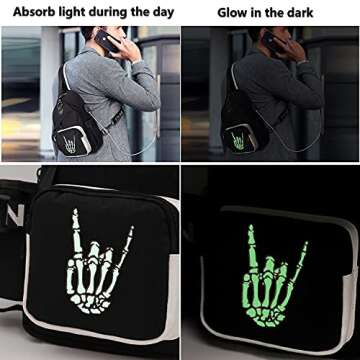 FEWOFJ Sling Bag for Boys with USB, Small Chest Pack with Side Pocket, Travel Shoulder Backpack(Ghosthand)