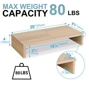 TEAMIX 2 Pack Monitor Stand Riser-20 inch, Wood Monitor Stand, Desktop Organizer TV/Screen/PC/Printer/Laptop Riser, Computer Stand with Keyboard Organizer Desktop Stand, Monitor Riser