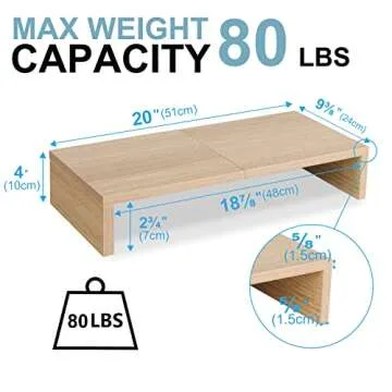 TEAMIX 2 Pack Monitor Stand Riser-20 inch, Wood Monitor Stand, Desktop Organizer TV/Screen/PC/Printer/Laptop Riser, Computer Stand with Keyboard Organizer Desktop Stand, Monitor Riser