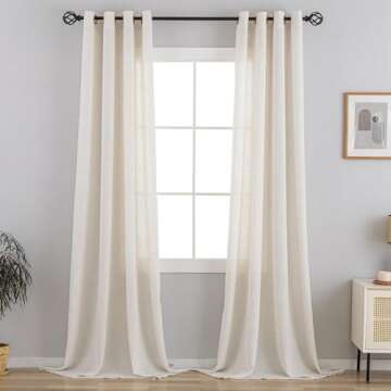 VOILYBIRD Palma Light Filtering Drapes Natural Linen Blended Semi Sheer Curtains 84 Inches Long Bron...