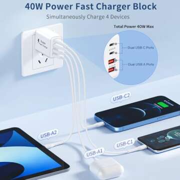 USB C Charger Block 40W, 2Pack 4-Port Type C Fast Charging Blocks, PD USB C Wall Plug + QC USB A Cha...