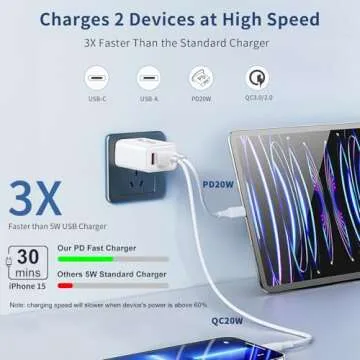 USB C Charger Block 40W, 2Pack 4-Port Type C Fast Charging Blocks, PD USB C Wall Plug + QC USB A Charger Cube Multiport Brick Compatible with iPhone 16 15 14 13 12 11 Pro Max XS, Samsung