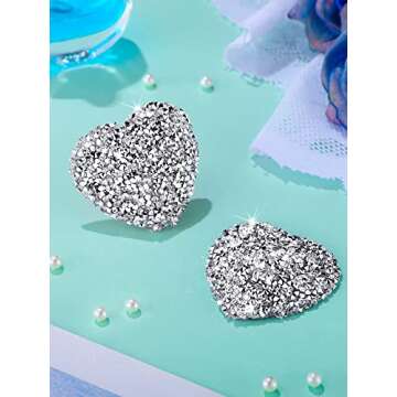 Hercicy Rhinestone Pasties Breast Covers Adhesive Pasties Glitter Breast Covers Reusable Stickers Bra Covers for Women(Silver,Heart Style)