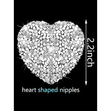 Hercicy Rhinestone Pasties Breast Covers Adhesive Pasties Glitter Breast Covers Reusable Stickers Bra Covers for Women(Silver,Heart Style)